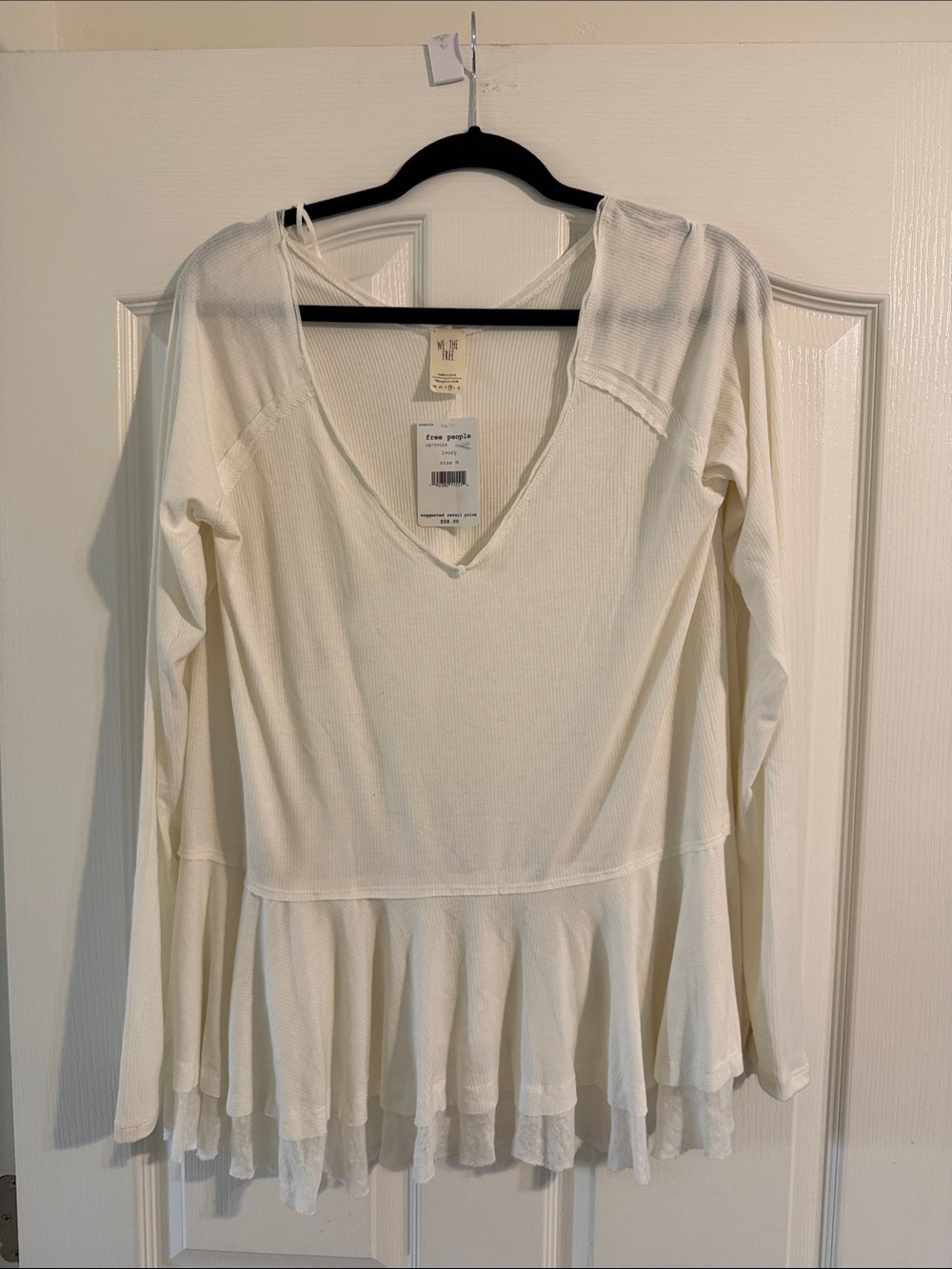 NWT Free People Cream Deep V Raw Hem Blouse Medium